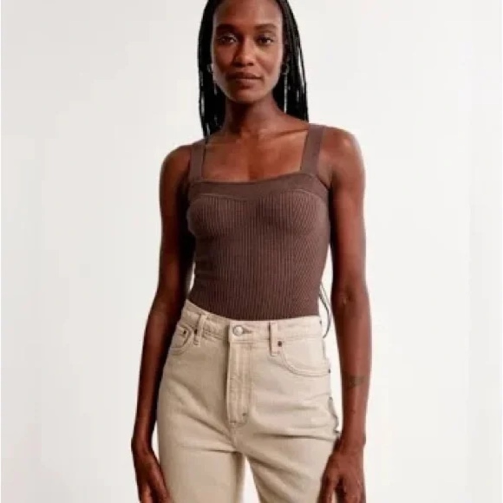 Brown Abercrombie & Fitch Ribbed Sweater Sweetheart Bodysuit